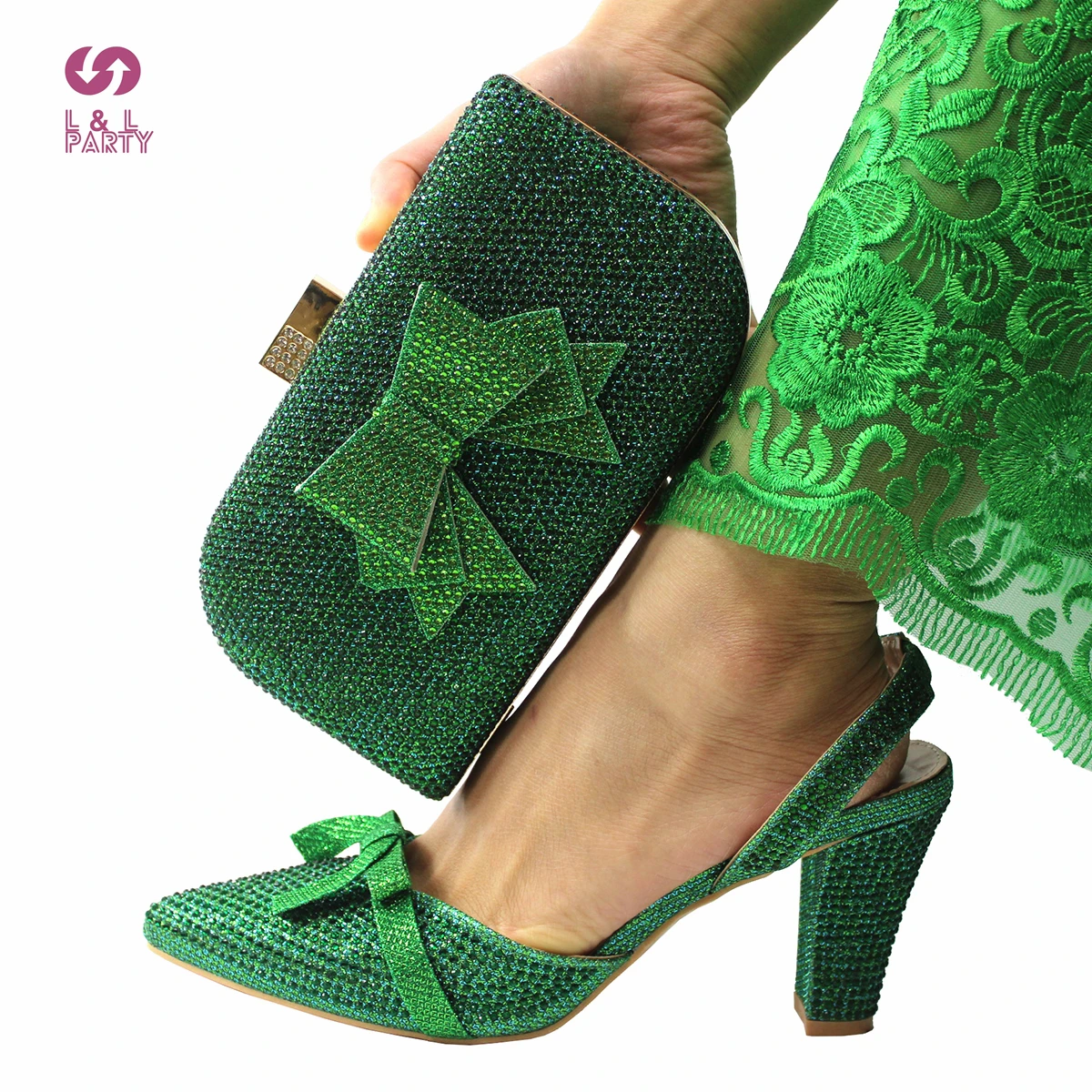 

2022 Specials Arrivals Italian Women Shoes and Bag to Match Bag Set Decorate with Rhinestone for Wedding Party