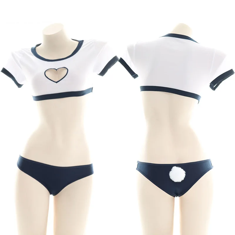 

Соблазнительное нижнее белье с открытой грудью и сердечками, милая японская ученическая гимнастика, костюм для косплея, школьная форма с кр...