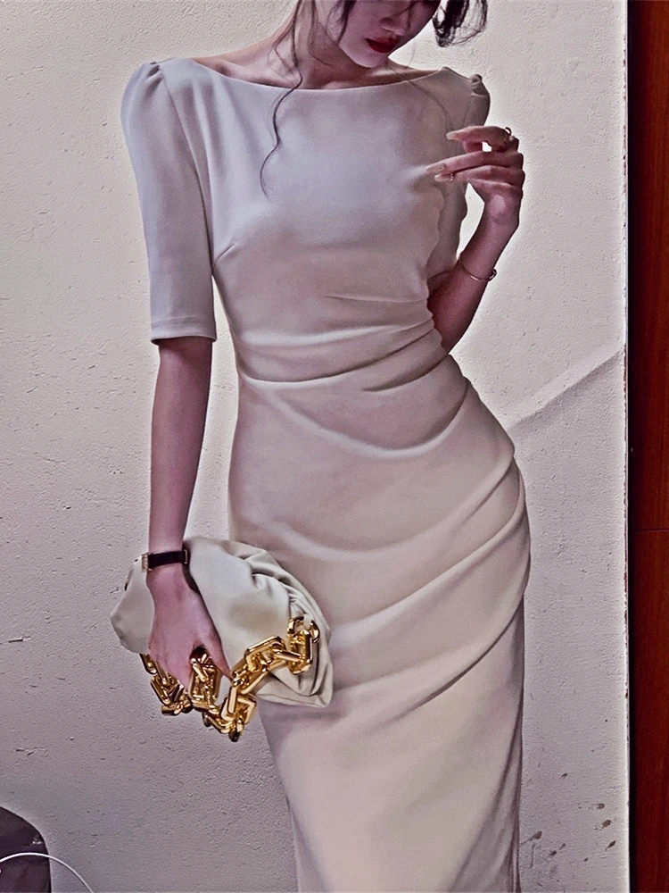 

Elegant Summer Women's New Slim Body Dress Fashion Long-sleeved Office Women's Conjoined Clothes Women Tops