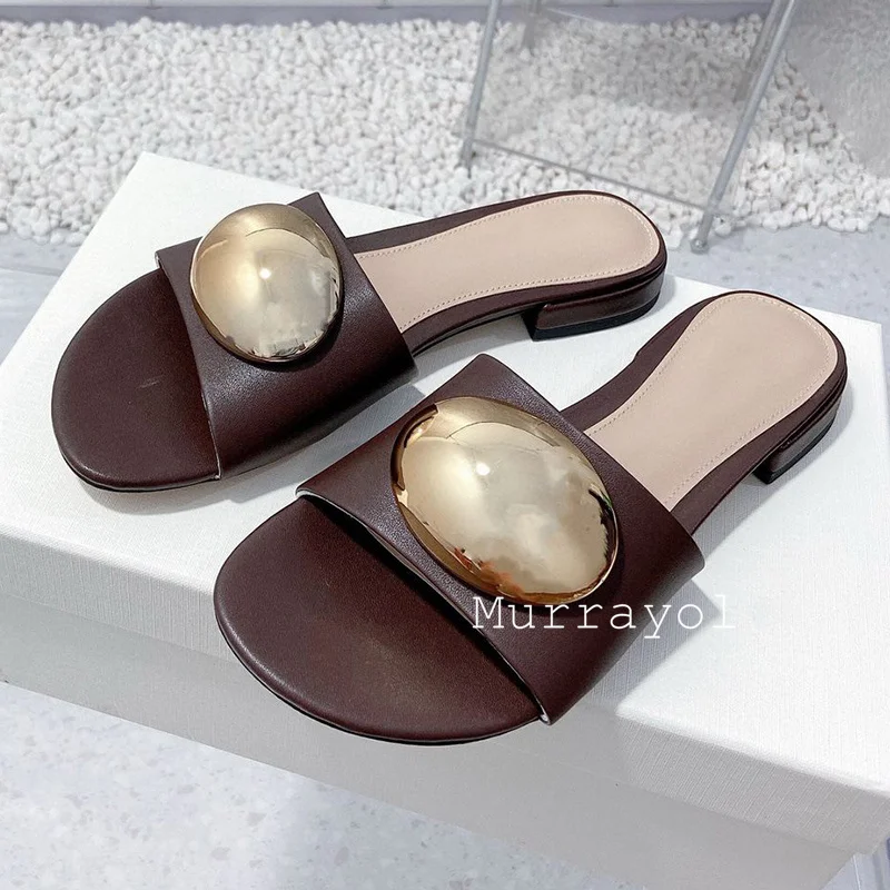 Новые тапочки на плоской подошве из натуральной кожи с открытым носком женские