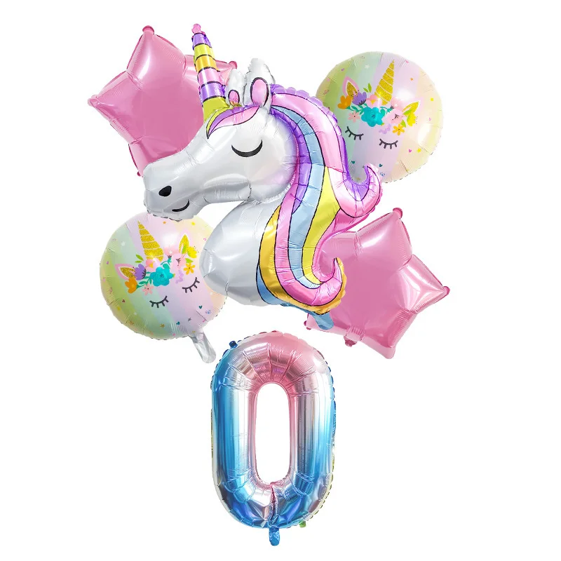 Unicorn Birthday Balloon 32 Inch Rainbow Number Foil Balloons Party Decorations Kids Baby Shower Globos | Дом и сад