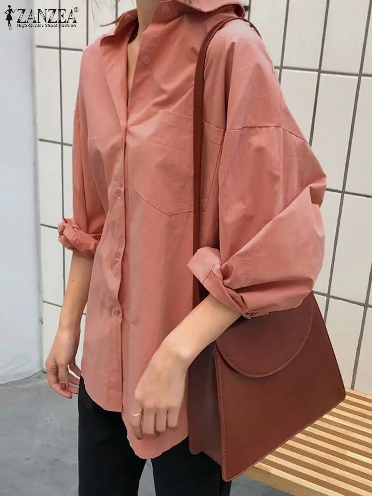 

ZANZEA Long Sleeve Chic Chemise Korean Fashion Casual White Shirts Loose 2023 Autumn Blouses Oversize Side Slit Plain Women Tops