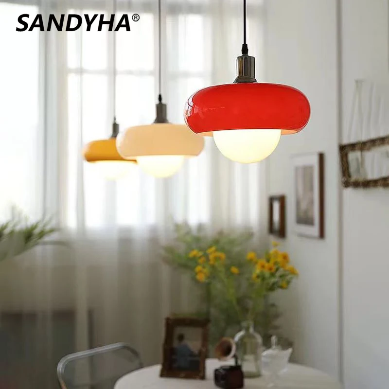 

SANDYHA Pendant Light Retro Single Head Egg Tart Glass Decor Chandelier Led Lamp for Bedroom Living Room Study Indoor Fixtures