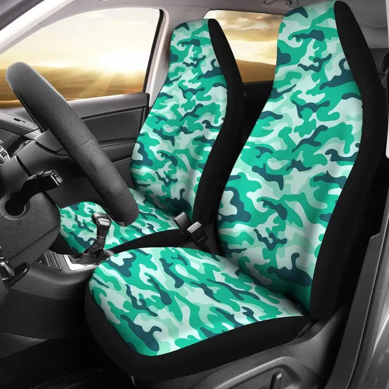 

Light Green Teal Camouflage Car Seat Covers Pair, 2 Front Car Seat Covers, Seat Cover for Car, Car Seat Protector, Car Accessory