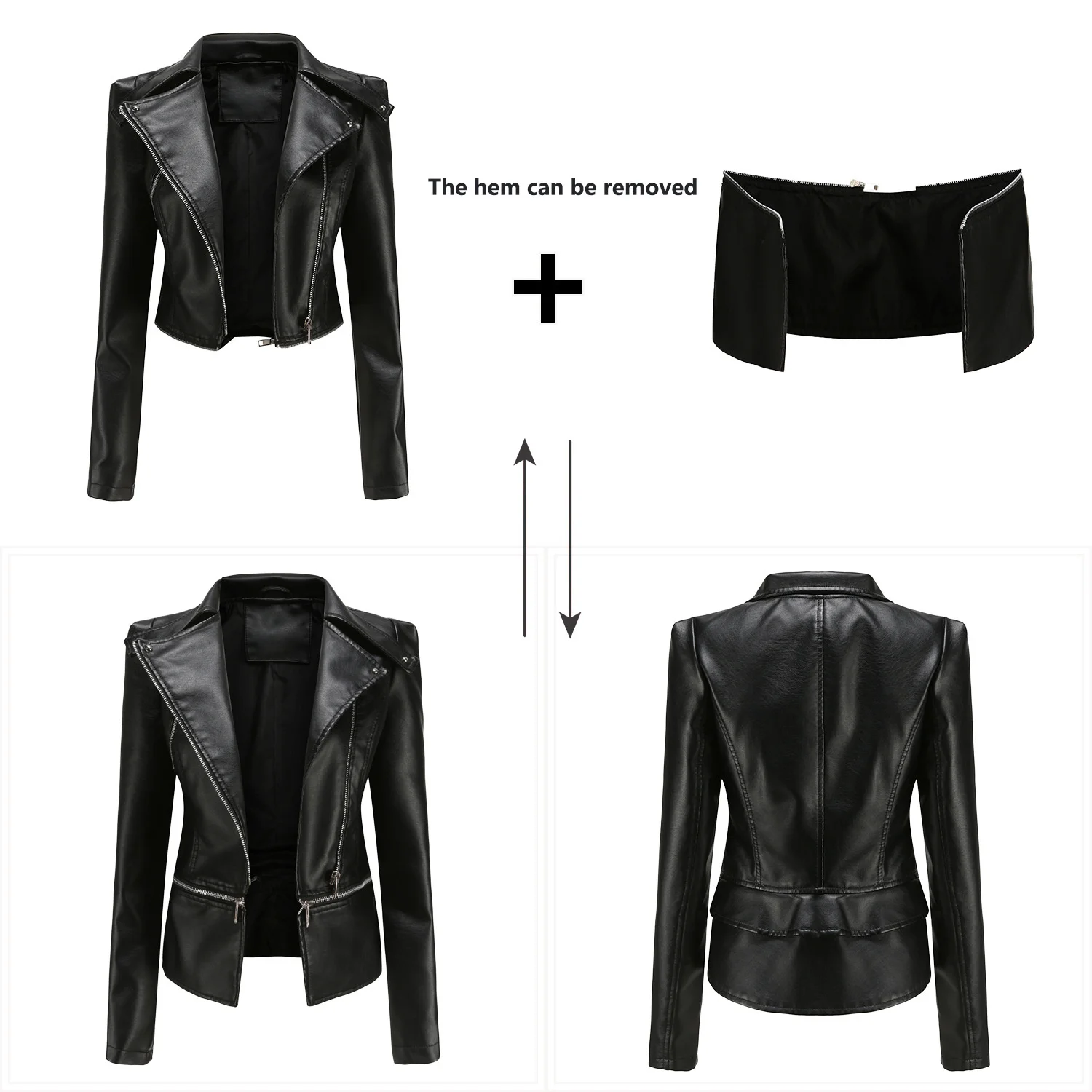 Women's European new leather dress women's detachable hem spring and autumn coat women's fashion casual jacket 2021