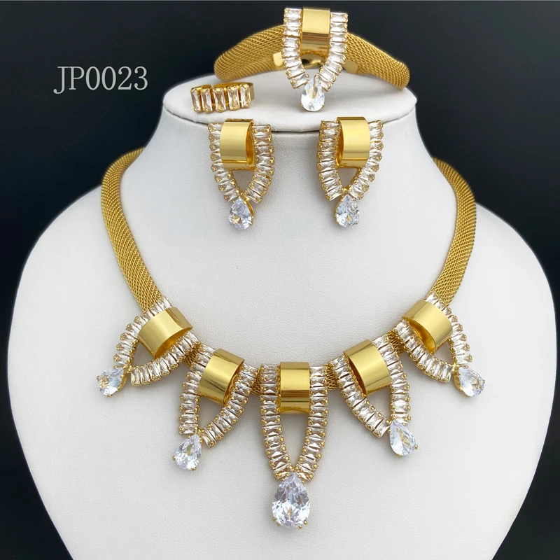 

Fashion Italian Gold Color Jewelry Set For Women Dubai Elegant Necklace bracelet Earing Party Wedding Jewellery Sets