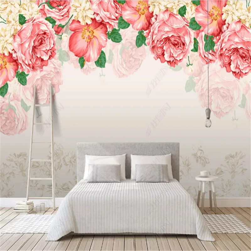 

Hand Drawn Cartoon Peony Wallpaper Flower Wedding Room Mural TV Background Wall Paper Home Decor Bedroom Wallpapers 3D