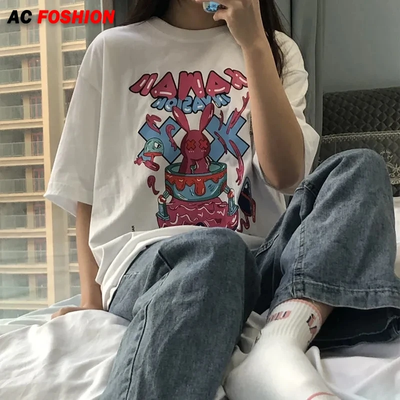 

Женская футболка с принтом E-girl, Готическая футболка с коротким рукавом и аниме, футболка большого размера в стиле Харадзюку, лето 2022, футбол...