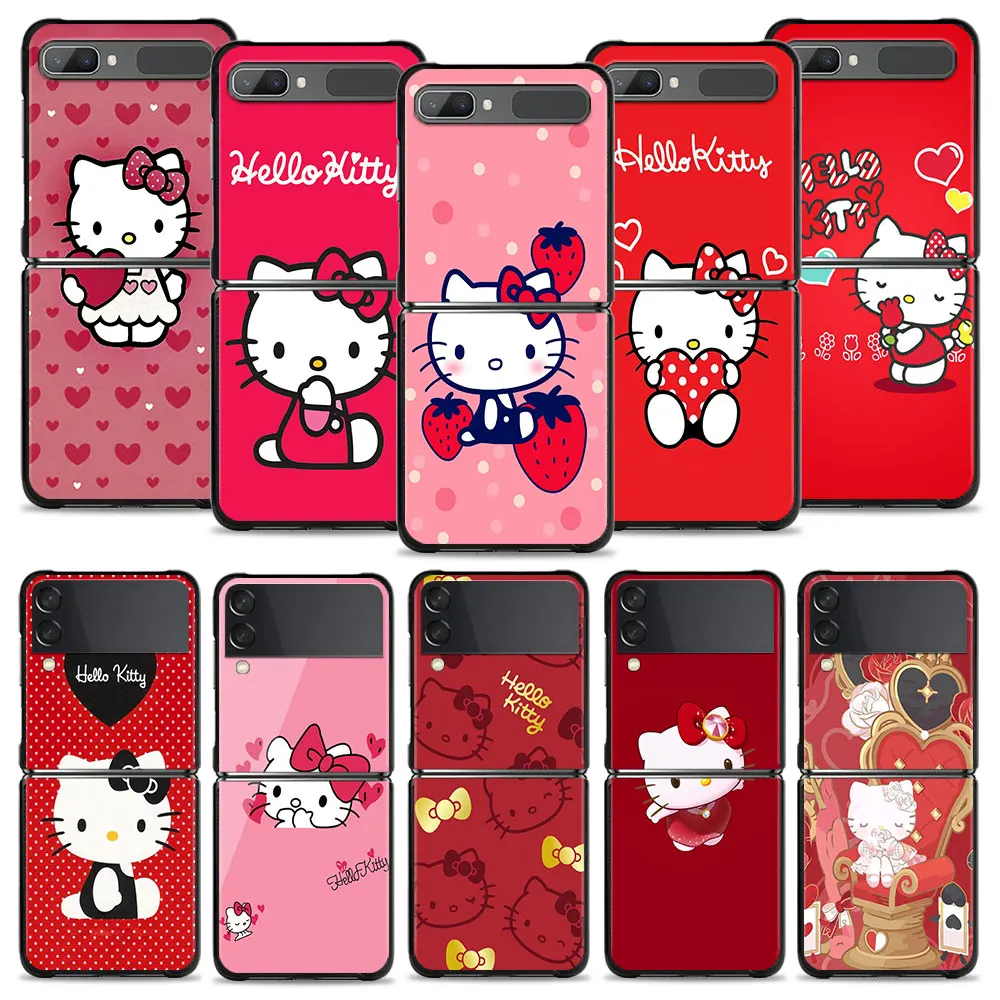 Розовый чехол для телефона с мультяшным рисунком Hello Kitty Samsung Z Flip3 флип-чехол