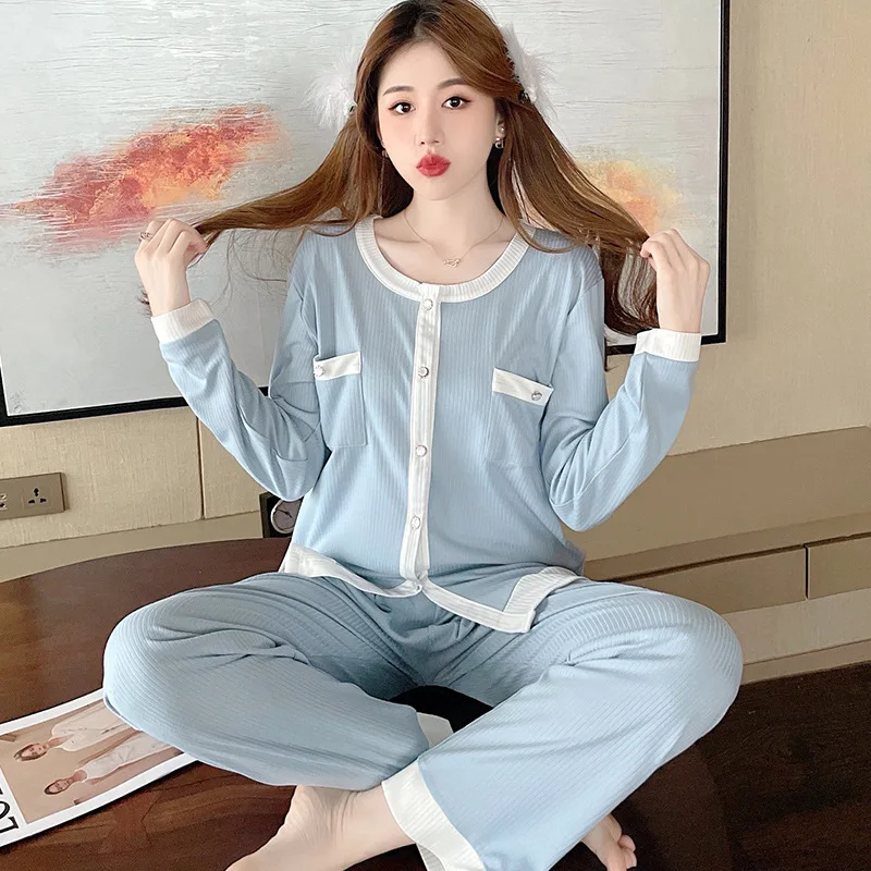Pajama Women 2022 New Spring Autumn Thin Cotton Loose Cardigan Casual Korean Home Clothes Lady Nightwear Sleepwear Sleep Tops