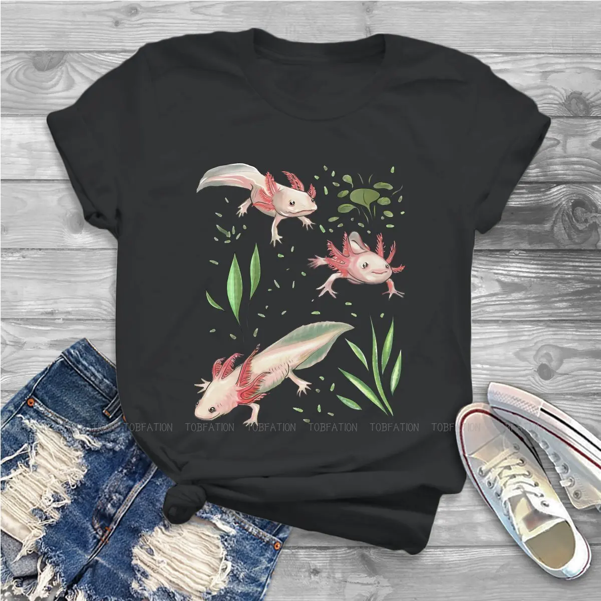 Красивая Женская футболка Axolotl топы с круглым вырезом для влюбленных и девушек 5XL
