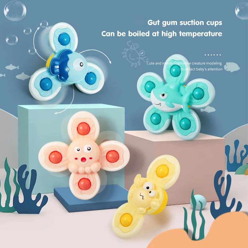 

1PcsNovelty Fidget Suction Cup Spinner Toy For Baby Cartoon Insect Rotating Rattle Educational Baby Games Bath Toys For Children