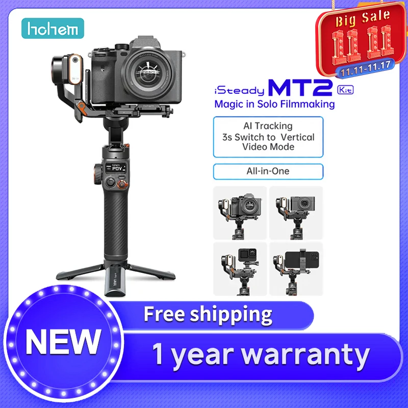 

Hohem iSteady MT2 комплект 3-осевой карданный подвес для беззеркальной камеры экшн-камеры смартфона, стабилизатор для Sony/Nikon/Canon, нагрузка 1,2 кг