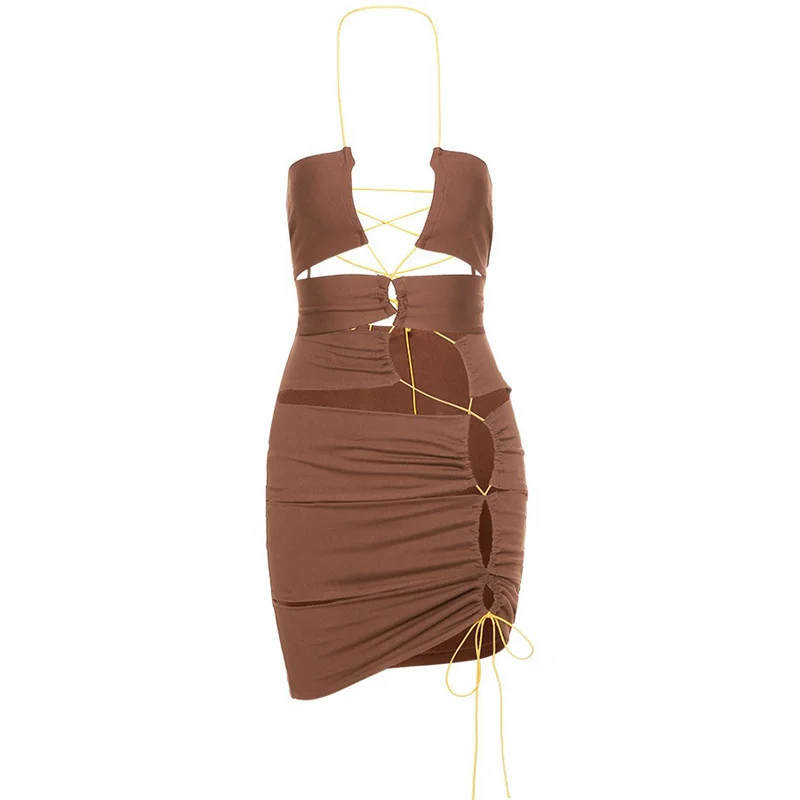 Женское асимметричное облегающее мини-платье на шнуровке с открытой спиной |