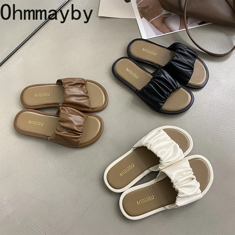 

2022 Summer Flat Heel Casual Women Slipper Fashion Brand Ladies Soft Sole Sandal Shoes Open Toe Slip On Beach Slides