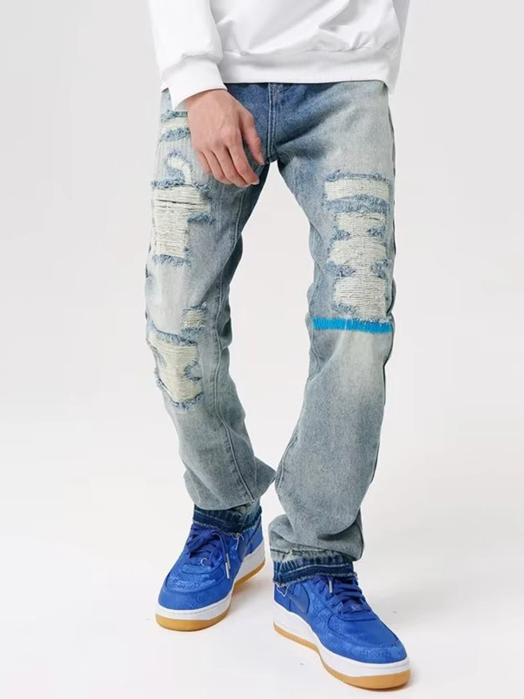 Y2K Men's Jeans Trendy New Style Youth Popular Artistic Loose Straight-Leg Summer Long Pants Washed Menswear Mens Jeans Denim