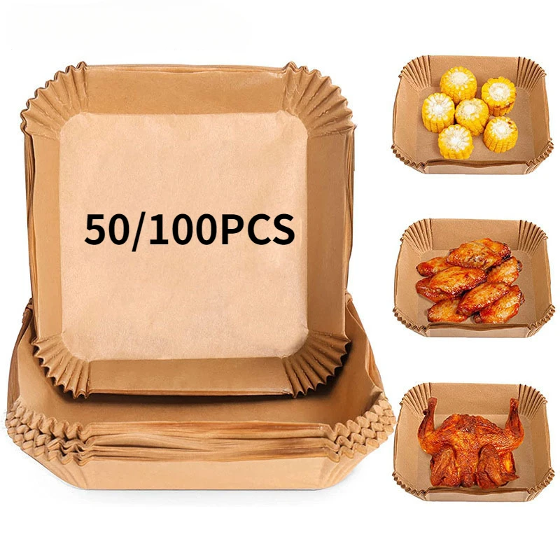 

50/100pcs Baking Tray, Air Fryer, Disposable Paper Fries, Non Stick Cheese Cake Accessories, Barbecue and Baking Tools