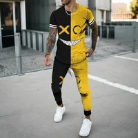 mens tracksuit smiley pattern 3d printed short sleeved t shirt trousers casual summer men 2 piece sets sport tshirts joogers