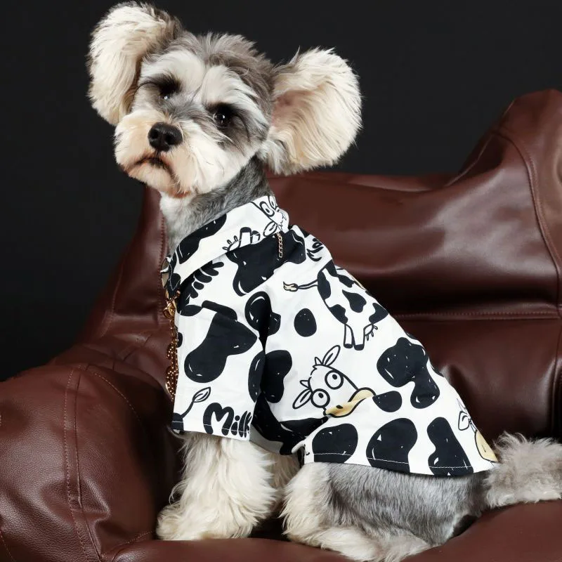 

Summer Thin Pet Clothes Vacation Cow Shirt for Teddy Shih Tzu French Bulldog Shiba Inu Cat Bichon Dog Outfits Puppy Pet Clothing