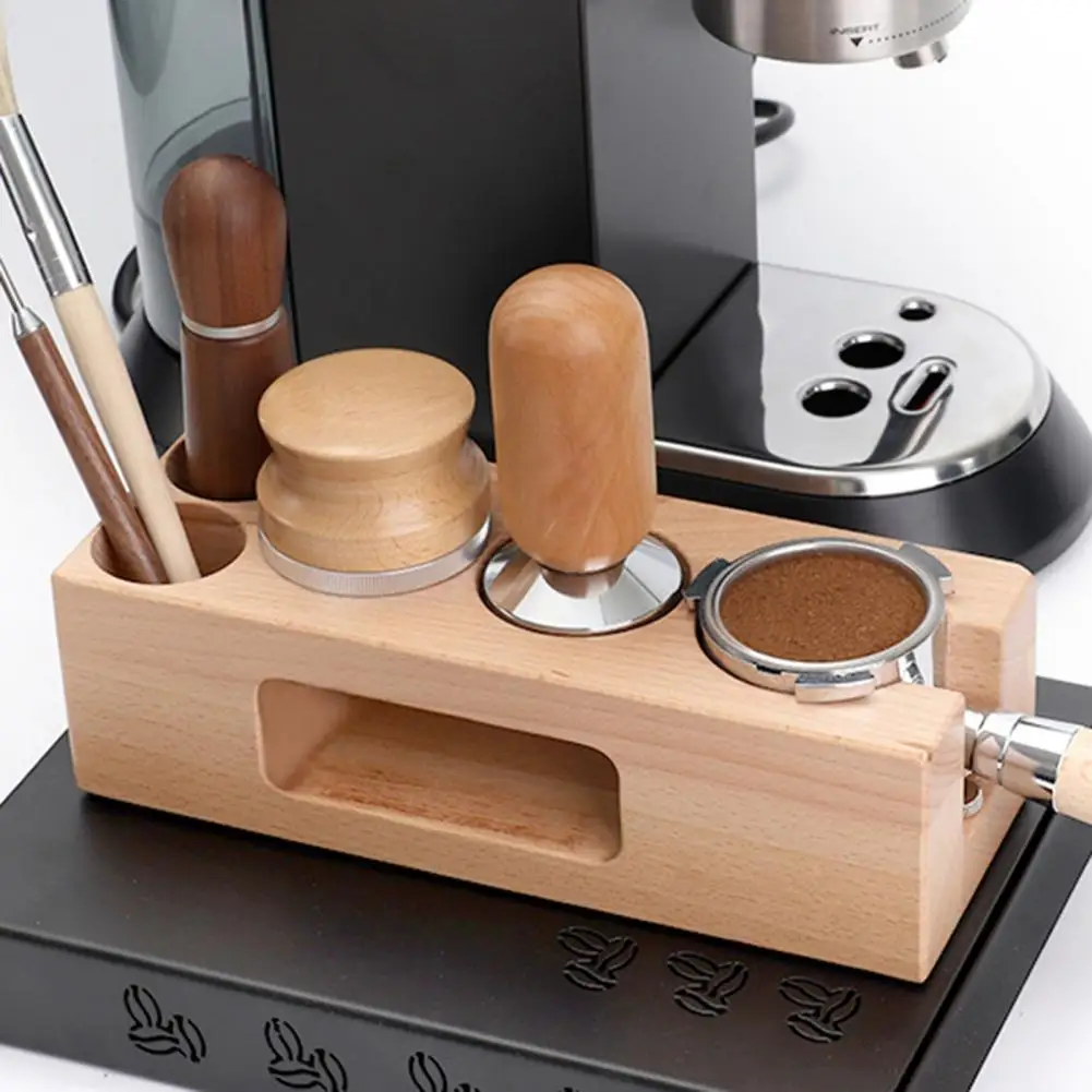 

Wood Espresso Tamper Holder Five Hole Slots Stable Adjustable Height Coffee Tamper Stand for Home