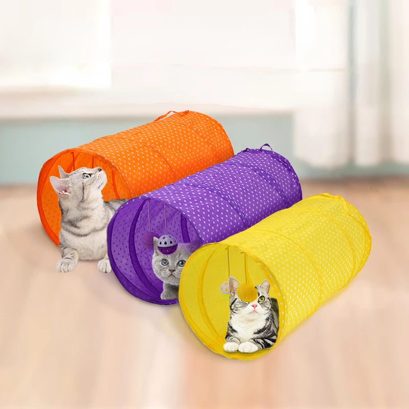 

Туннель в горошек для кошек, складная цветная игрушка в стиле пэчворк для тренировок домашних животных, для улицы и дома, игрушка для котят и...