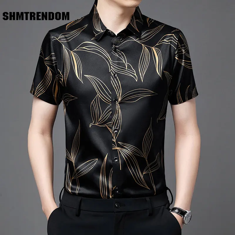 

Bronzing Leaves 3D Print Fashion High-End Short Sleeve Men Shirt Summer New Quality Smooth Comfortable Icy Cool Camisa Masculina