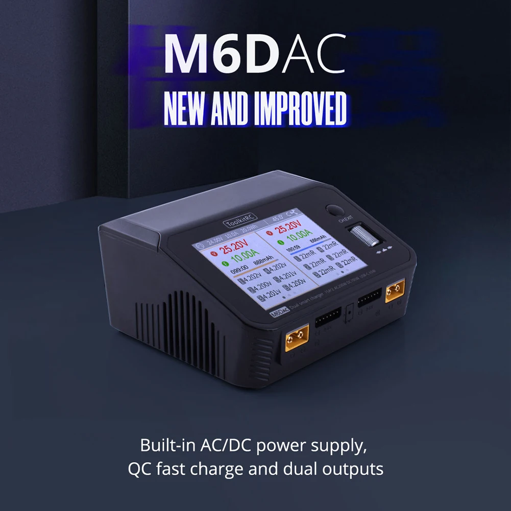 Toolkrc M6DAC çift kanallı akıllı Lipo pil şarj deşarj AC 200W DC 350 wx2 15A 1-6S LiHV Lipo pil için PD 65W