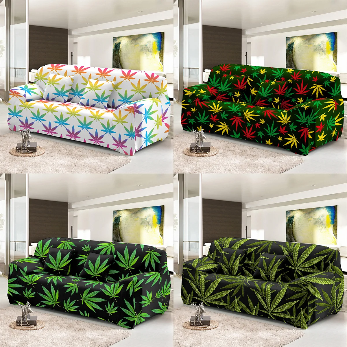 

Nordic Style Maple Leaf Print Stretch Sofa Cover Removable All-inclusive Cough Protective Cover Anti-dirty Living Room Decor