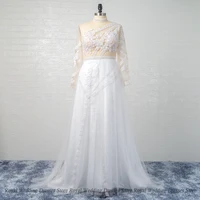 fashion a line wedding dresses handmade flower tulle applique draped lace floor length print high quality gowns robe de ma