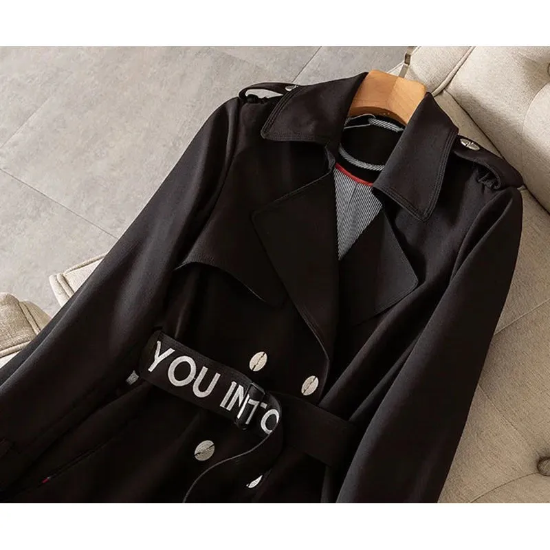 Женская двубортная ветровка средней длины повседневный тренчкот с вышивкой