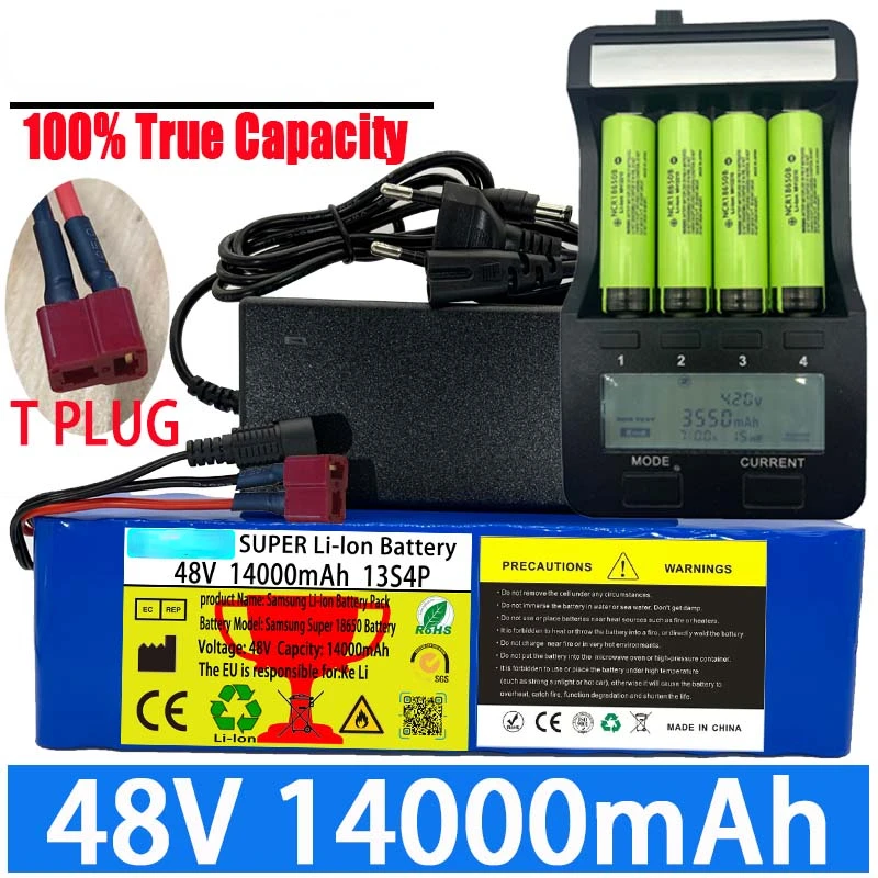 

Литий-ионный аккумулятор для электровелосипеда 13S4P 48 в 14000 мАч 100% реальная емкость 350 Вт-1000 Вт 54,6 в электрический велосипед Скутер с BMS + заряд...