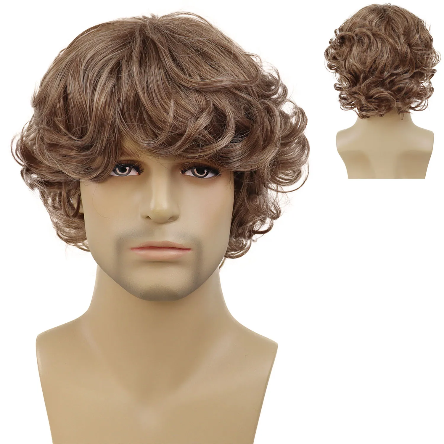 

GNIMEGIL Synthetic Hair Men's Wig Short Brown Wig Curly Hairstyles Man Guys Hairpieces Natural Wig Perm Curls Cosplay Costume