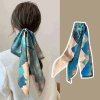 autumn oil painting silk scarf women hairbands trendy dyeing painting hair ribbon braid ponytail long ribbon bow belt scarf