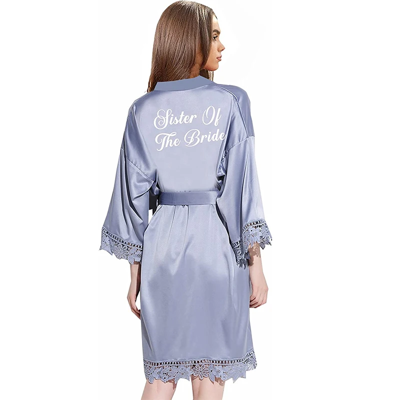 Bride Robe Bridesmaid Robes Lace Robe Short Silk Robe Lace Kimono Robe Satin Bridal Party Robes for Women Bathrobe Blue