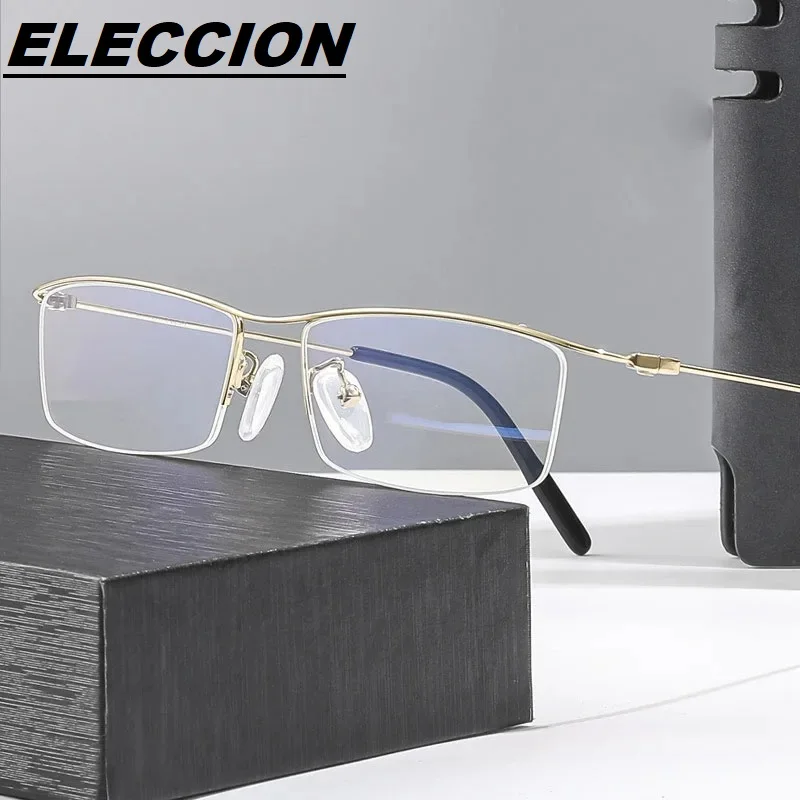 

ELECCION Eyebrow B Titanium Optical Frame Glasses for Men New Fashion Half Rimless Rim Eyeglasses Frames Clear Lens