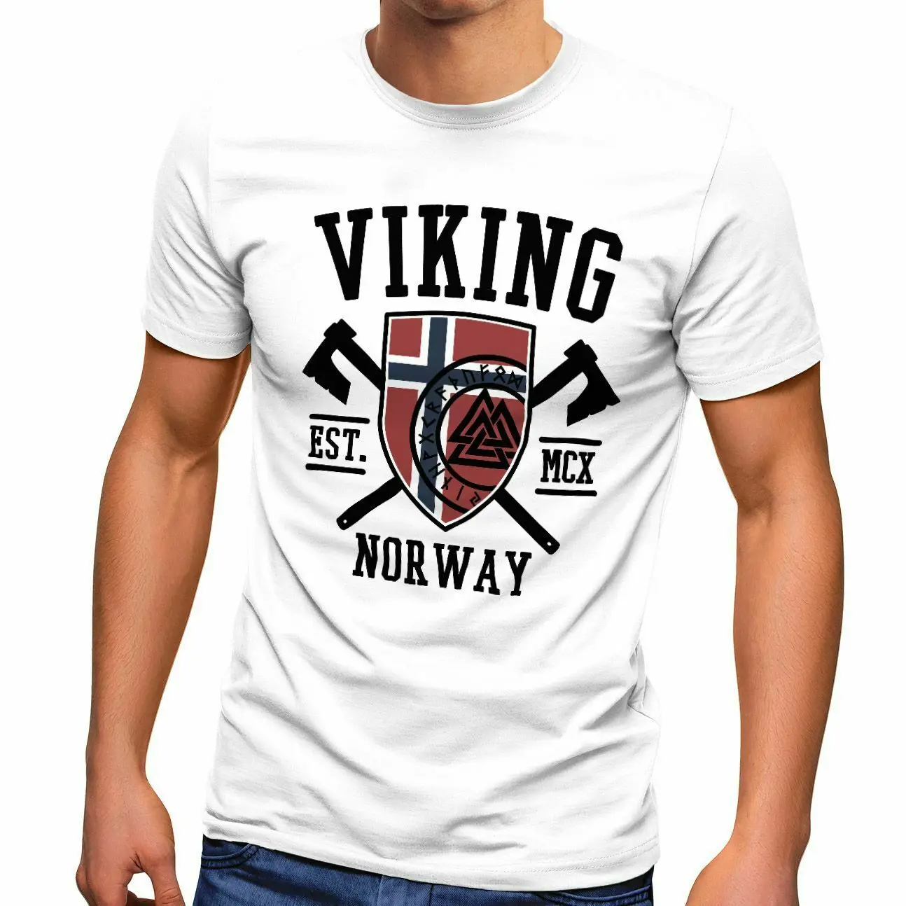 

Viking Norway Norwegian Flag Viking Nordic Mens T-Shirt Short Sleeve Casual 100% Cotton O-Neck Summer TShirt