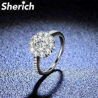 sherich 1ct d color moissanite diamond s925 sterling silver sunflower sparkling light luxury fashion ring womens brand jewelry