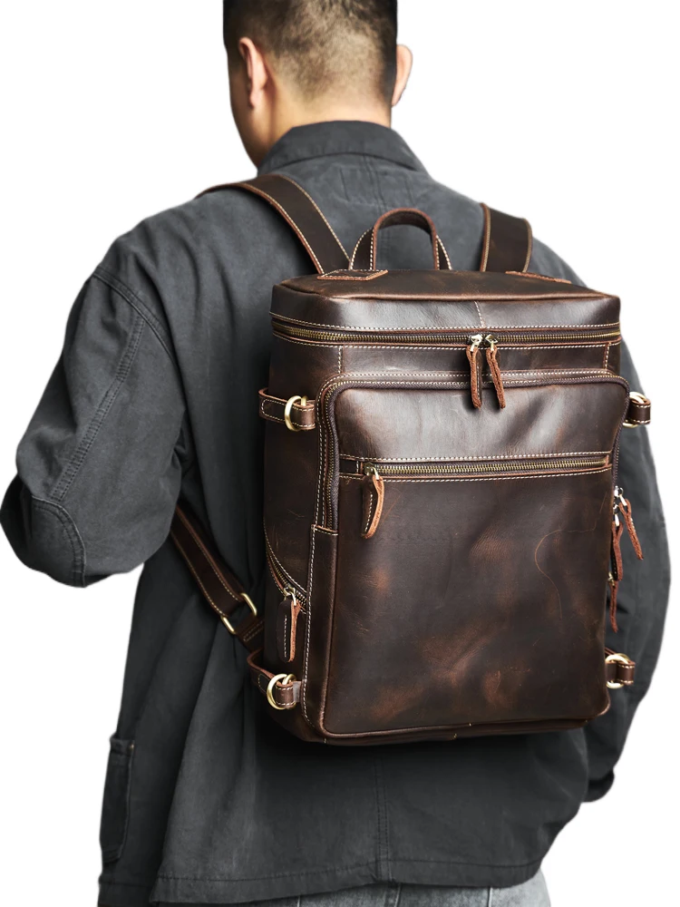 Мужские винтажные рюкзаки из натуральной кожи дорожные походные сумки