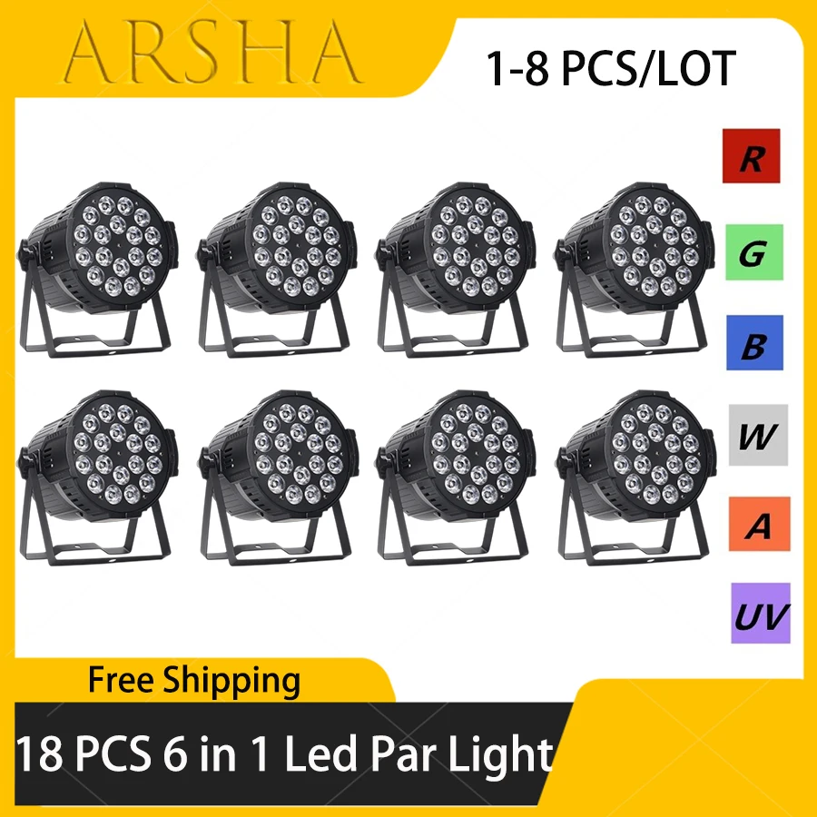 

1-8 шт. светодиодный Par 18x18 Вт RGBWAUV 6 в 1 профессиональное освещение для сценического эффекта атмосферы дискотеки диджея музывечерние клубный т...