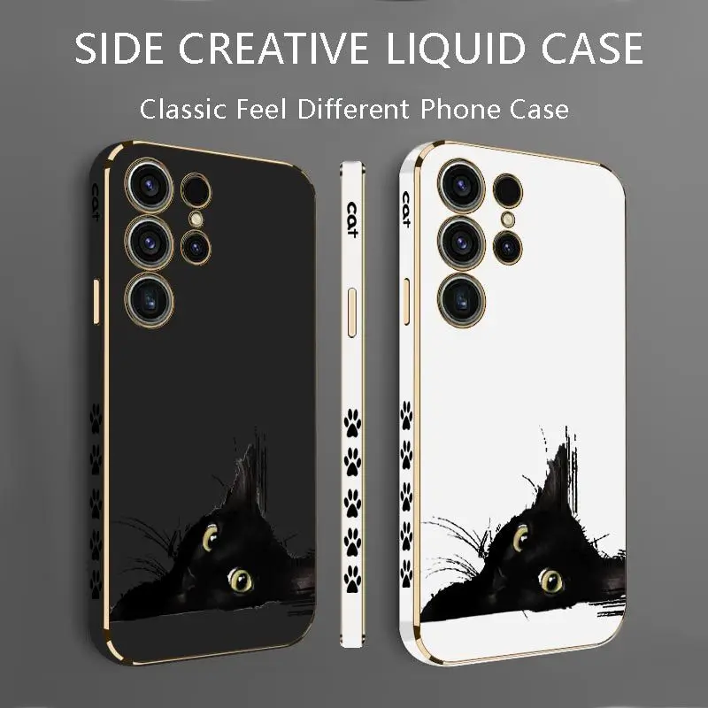 Cold Black Cat  Luxury Plating Phone Case For Samsung Galaxy S23 S22 S21 S10 S9 S8 Plus Note 20 ultra 10 Plus Cover