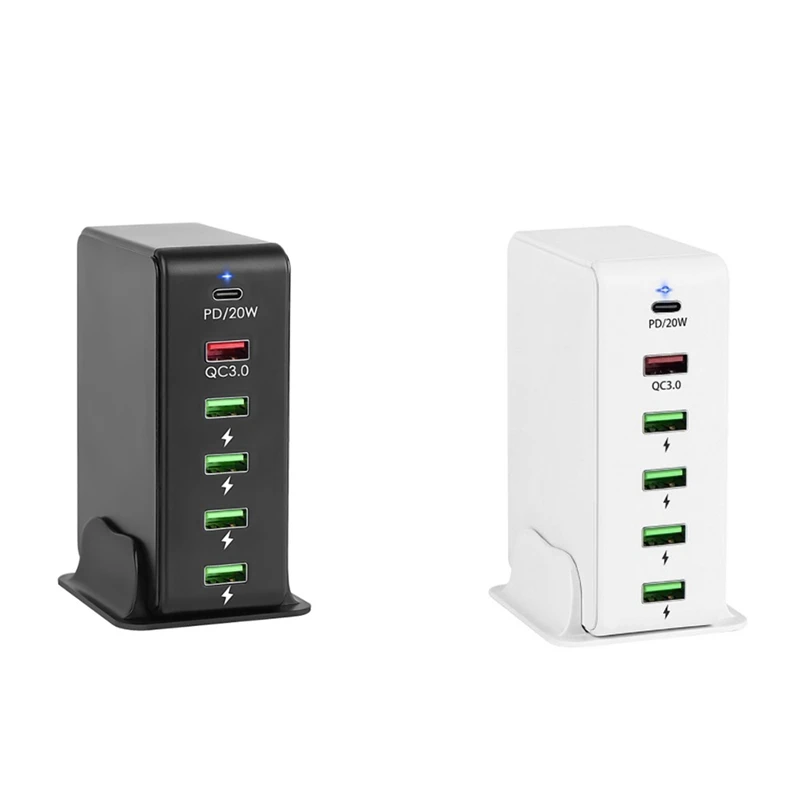 

Multi USB C Quick Charge QC3.0 Wall Charger 65W 6 Port Fast Desktop 20W PD Charging Station for Phone, EU Plug