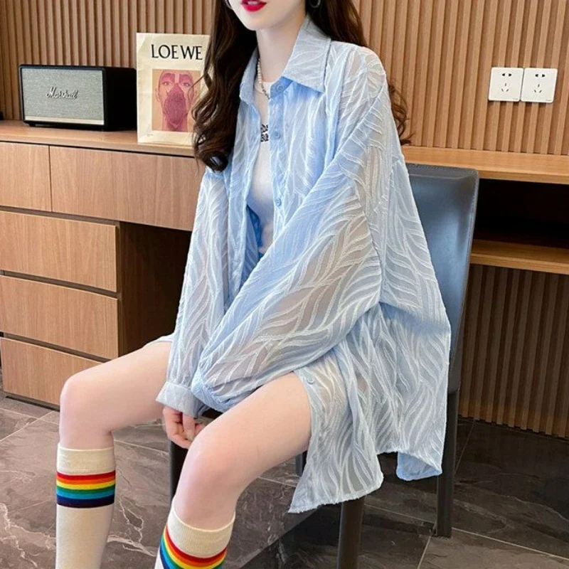 Новая женская Солнцезащитная одежда летняя блузка большого размера Свободный