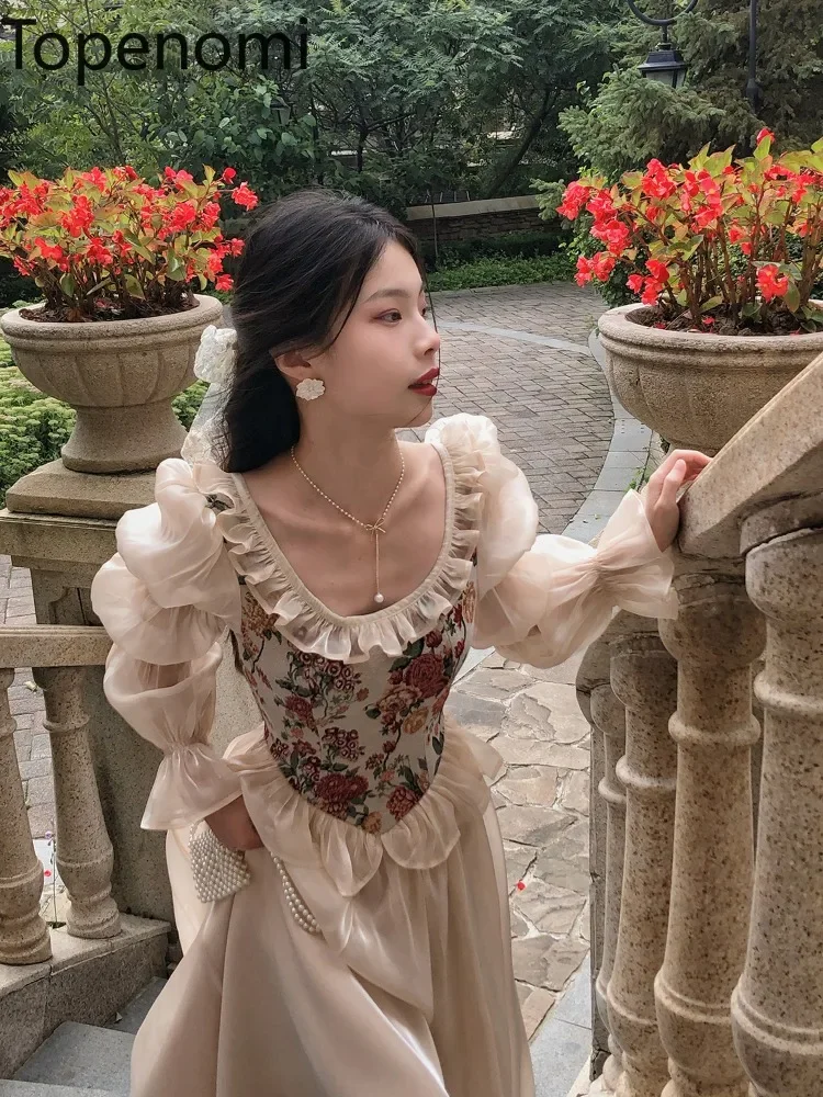 Жаккардовое платье с пышными рукавами и пышными рукавами-фонариками ...