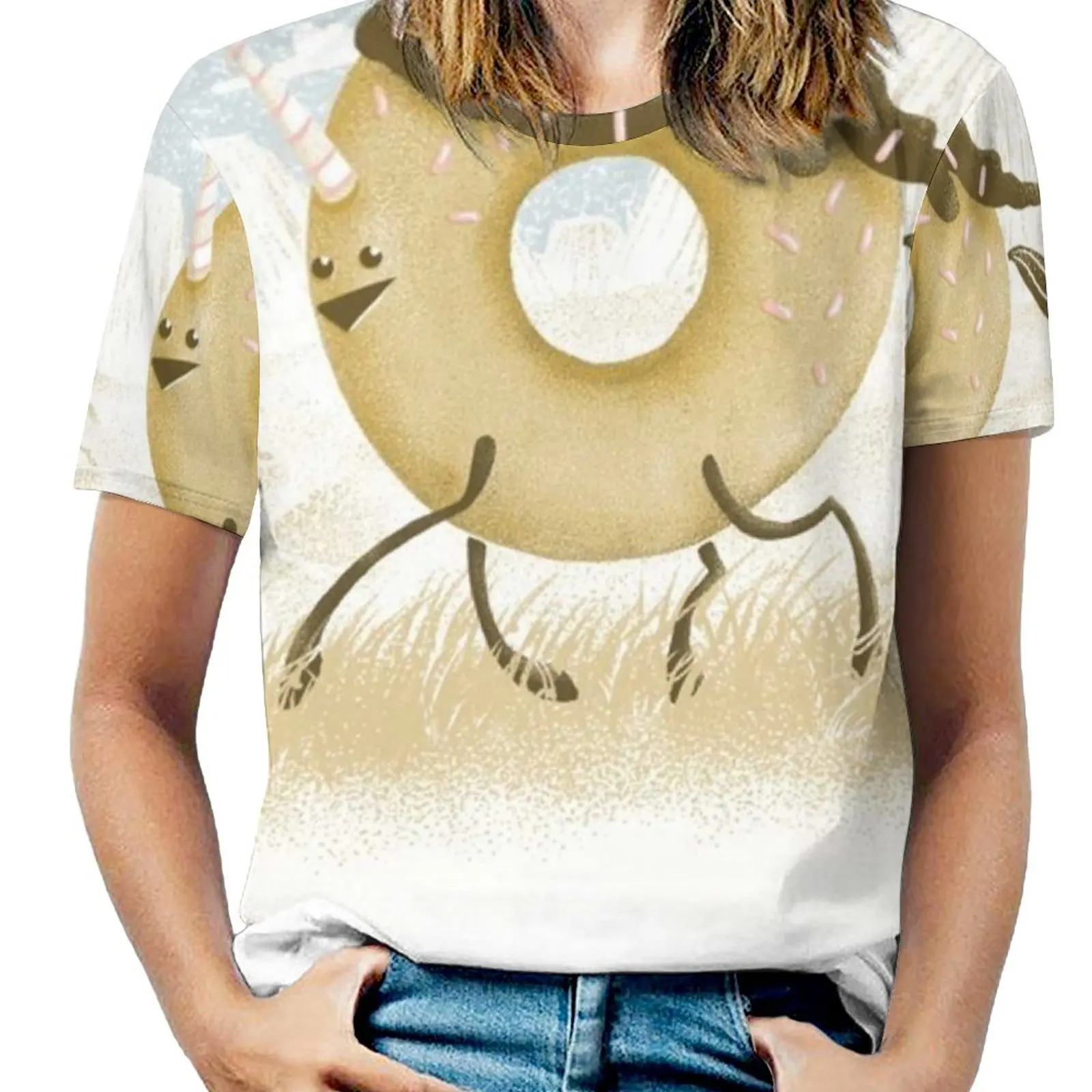 Женская футболка с круглым вырезом принтом и пончиком |