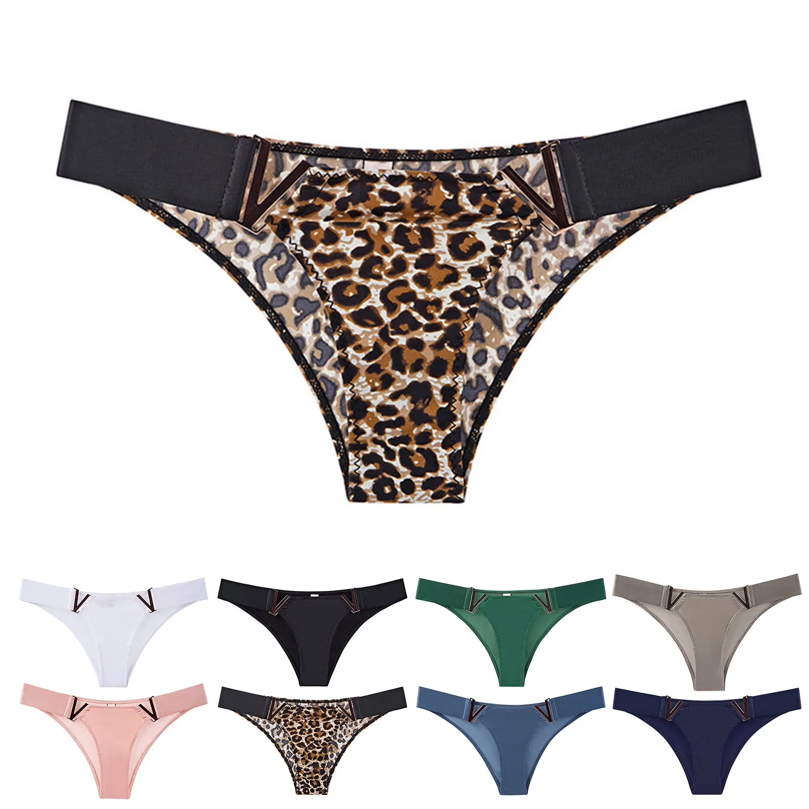 

Женские леопардовые спортивные трусы с V-образным вырезом, однотонные шелковые трусы с низкой талией, 1 шт., 2 шт.