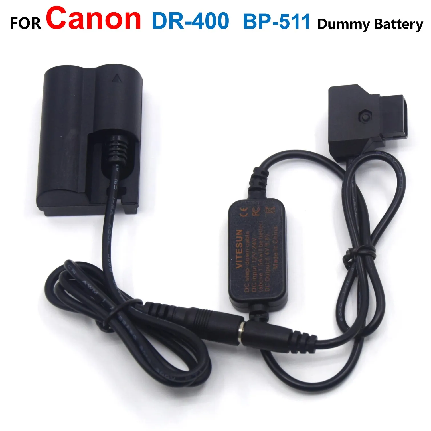 

BP-511 Dummy Battery DR-400 DC Coupler+D-TAP Dtap 12-24V To 8V Step-Down Cable ACK-E2 For Canon EOS 20D 30D 40D 5D 50D D30 D60