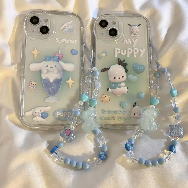 

Kawaii 3Dkawaii Sanrio Cinnamoroll Pochacco Bracelet Case for Iphone 14 13 12 11 Pro Max Y2K Shockproof Soft Case Gift for Girls