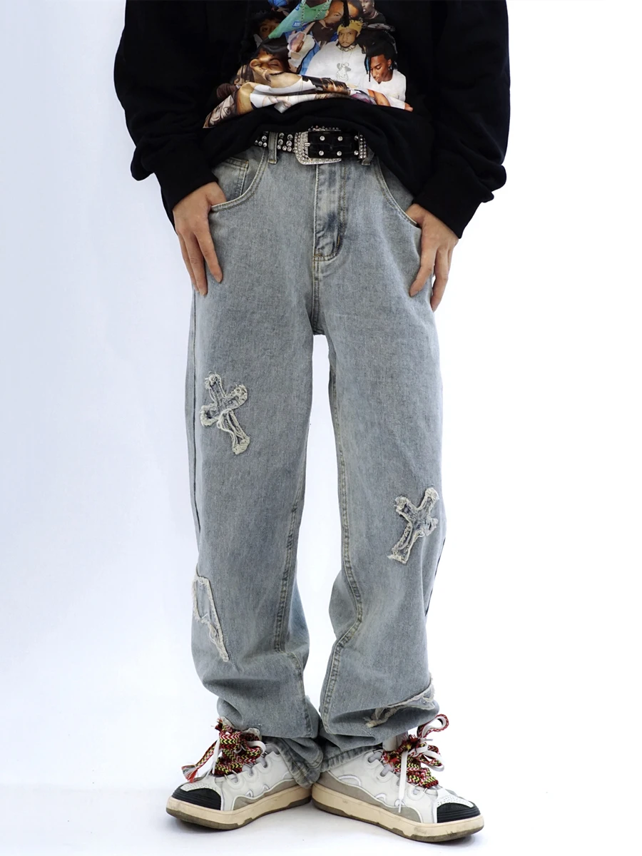 Four Seasons Men Jeans Unisex Hip Hop Wide Leg Denim Trousers Loose Straight Y2k Aesthetic Pants Casual Loose Jeans Men Fashion