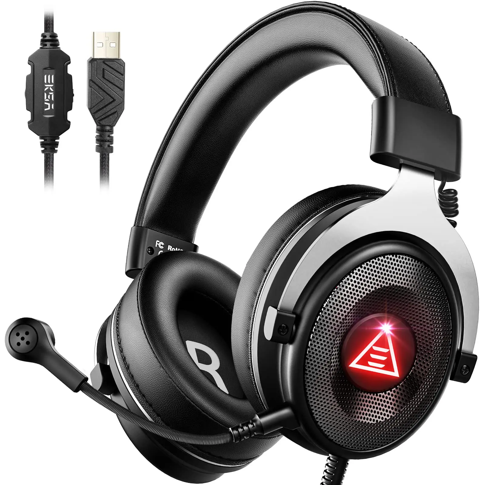 

EKSA E900Plus Gaming Headset 7.1Virtual Surround Sound ENC Noise Cancelling Headphone Gamer withDetachable Mic for PC PS4 Laptop