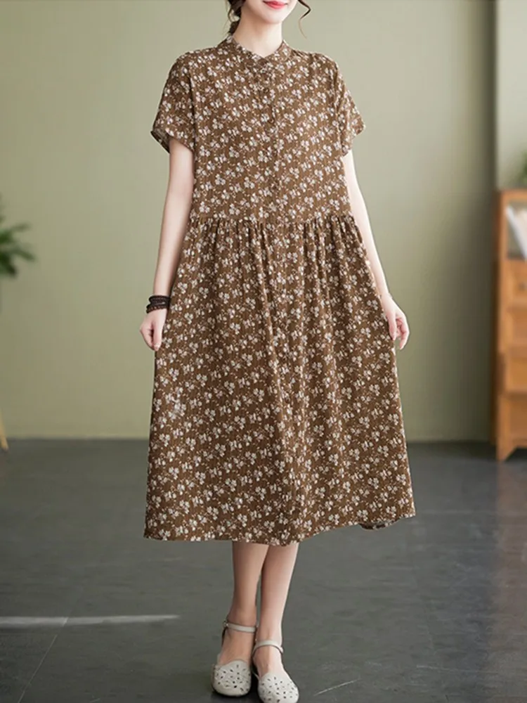 

Женское свободное платье с принтом, повседневное ТРАПЕЦИЕВИДНОЕ ПЛАТЬЕ в винтажном стиле, длинное удобное платье в Корейском стиле, лето 2023